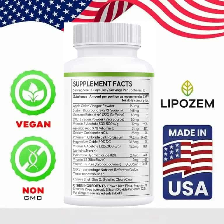 Lipozem Ingredients Label